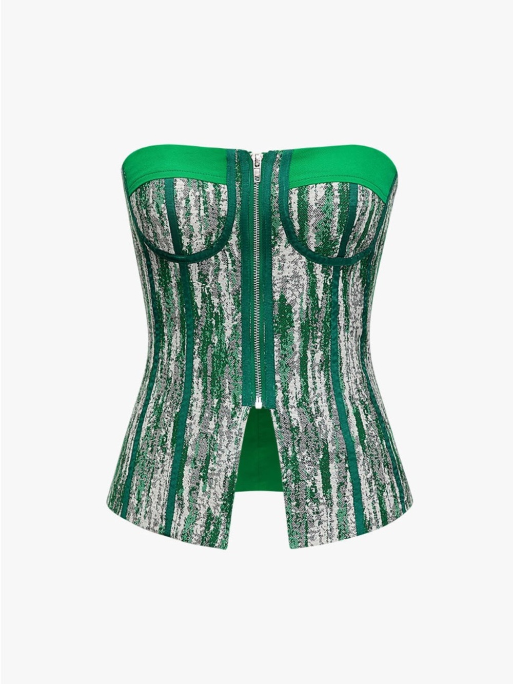 Women's Green Sequin Strapless Corset Top with Front Zip